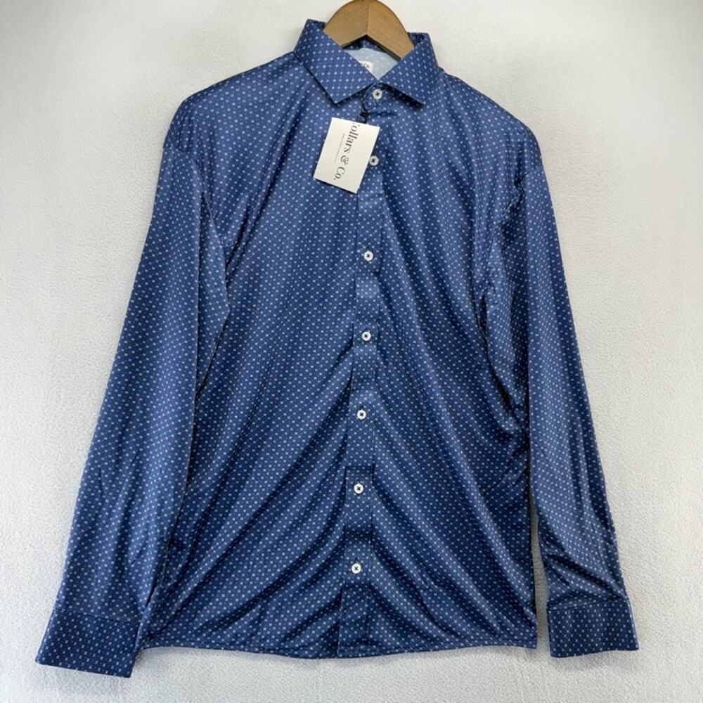 Collars Co Dress Shirt Men's Medium Blue Geometric Business Office Stiff NEW